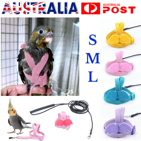 Adjustable Pet Parrot Bird Harness Lead Leash Flying Training Rope Cockatiel AU