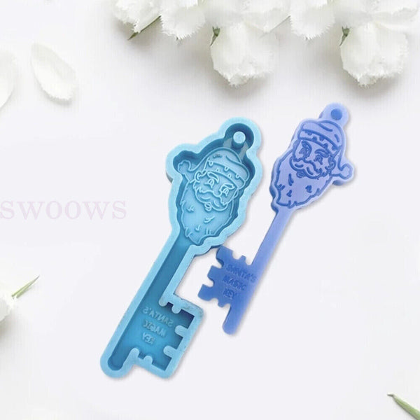 2PC Silicone Christmas Key Resin Epoxy Mold Pendant Keychain Casting Mould Craft