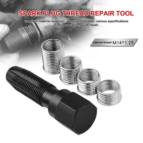 14MM Spark Plug Repair Kit & 4 Inserts Helicoil Thread Reamer Tap Repair NEW