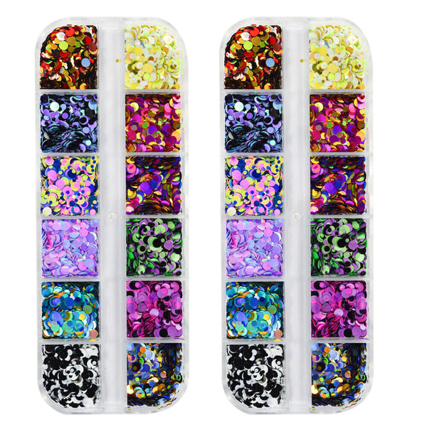 12 Color Mixed Round Confetti Sequins Nail Art Holographic Dots Flake Decal