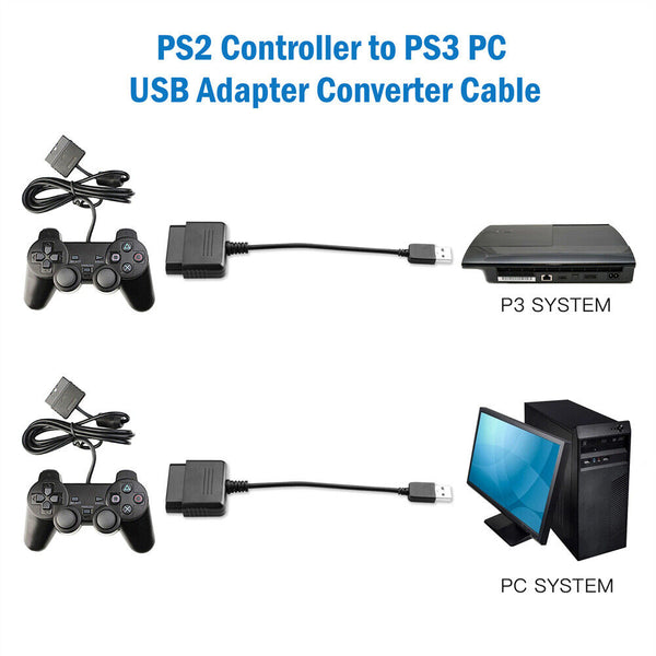 Playstation 2 PS2 Controller to Playstation 3 PS3 PC USB Adapter Converter Cable