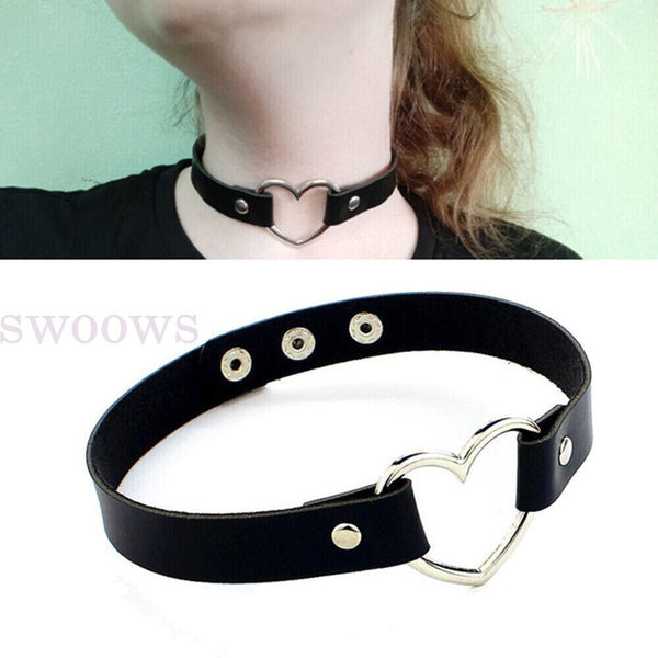 Choker Retro Love Heart Gothic Lolita Grunge Punk Leather Rivet Collar Necklace