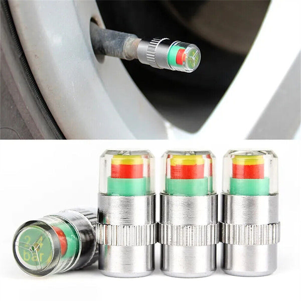 4x Car Tyre Valve Stem Caps with Pressure Indicator Monitor Sensor bike - 36PSI