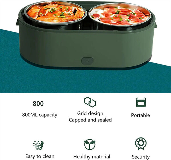 Portable Electric Heated Car Home USB Heating Lunch Box Bento Food Warmer Green