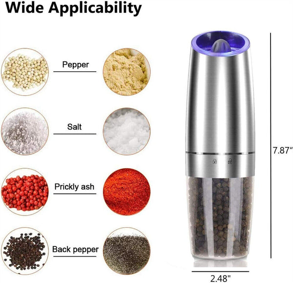 Salt Pepper Mill Grinder Automatic Battery-Operated LED Shakers Gravity Electric