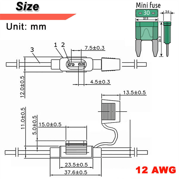 10Pcs 12V 40A Standard Blade Inline Fuse Holder with Water Proof Dustproof Cover