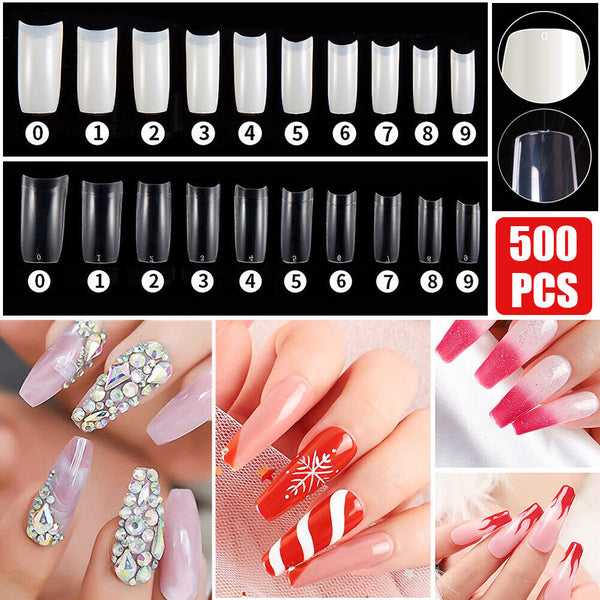 500 Pcs Fake French Nail Tips White Clear Stiletto False Gel Pointy Art Acrylic