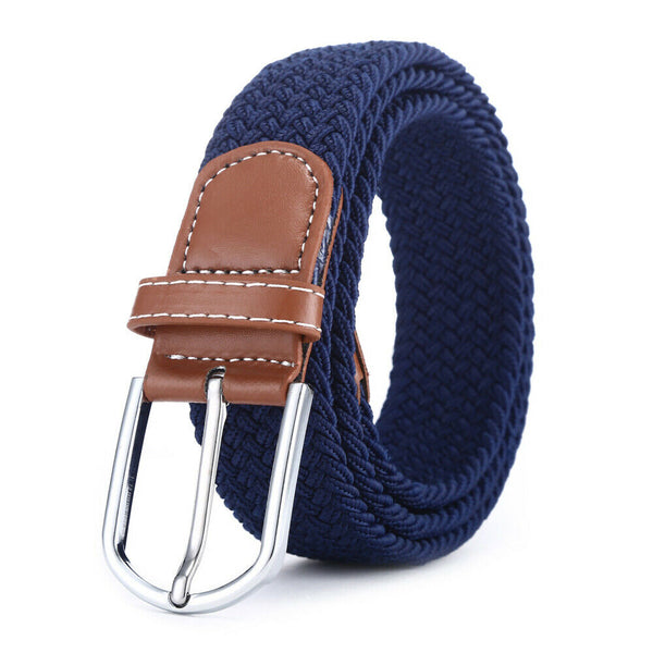 Unisex Stretch Elastic Braided Woven Canvas Buckle Jeans Waist Belt Waistband