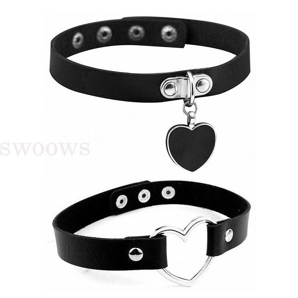 Love Heart Choker Retro Gothic Lolita Grunge Punk Leather Rivet Collar Necklace