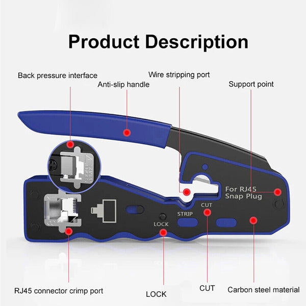 RJ45 EZ Crimper Cat5e 6 7 HD Pass Through Network Connector Crimping LAN Tool AU