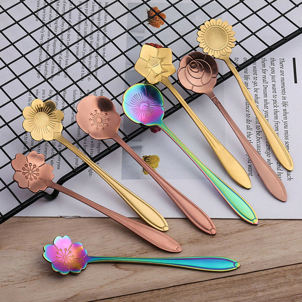 8pcs Spoon Long Handle Dessert Tea Coffee Mixing Spoon Stainless-Steel Teaspoons