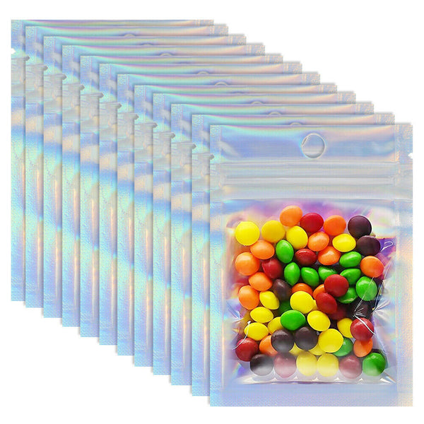 50-200 Food Storage Pouch Holographic Resealable Mylar Ziplock Aluminum Foil Bag