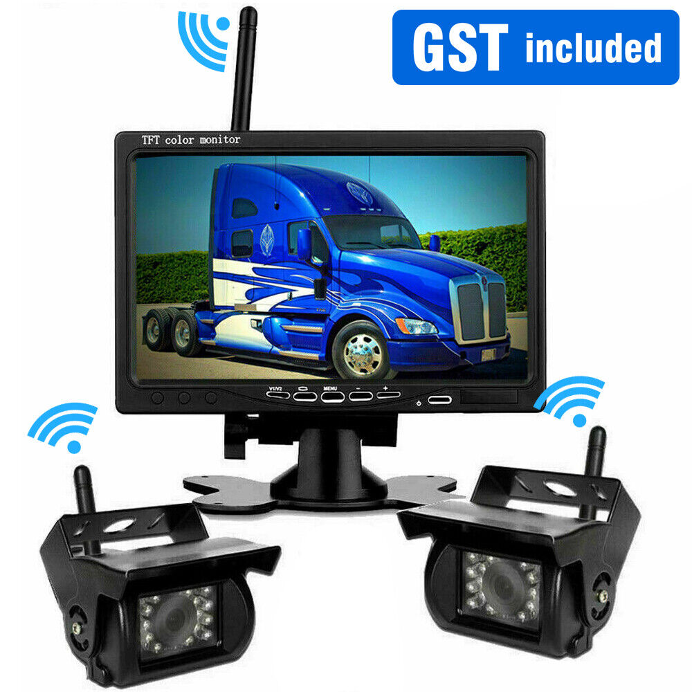 Wireless 7" Monitor + 2x CCD Reversing Camera Fit Bus Truck Caravan Car 12-24V