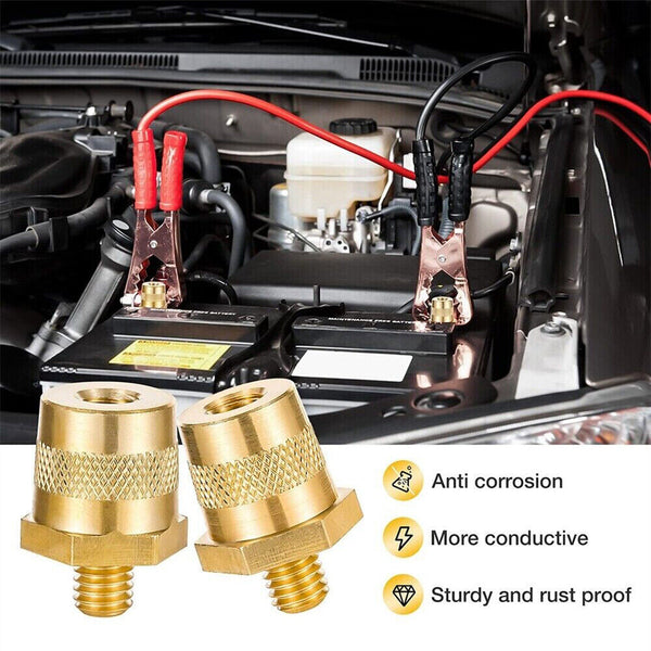 2pcs M8 Battery Terminal Connector Brass Tone Post Adapter/Stud Screws Nuts AU