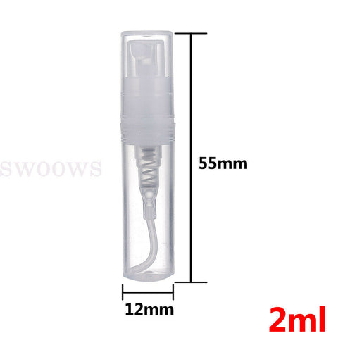 UP 100pcs 2/5ml Plastic Spray Bottle Empty Perfume Refill Sample Clear Container