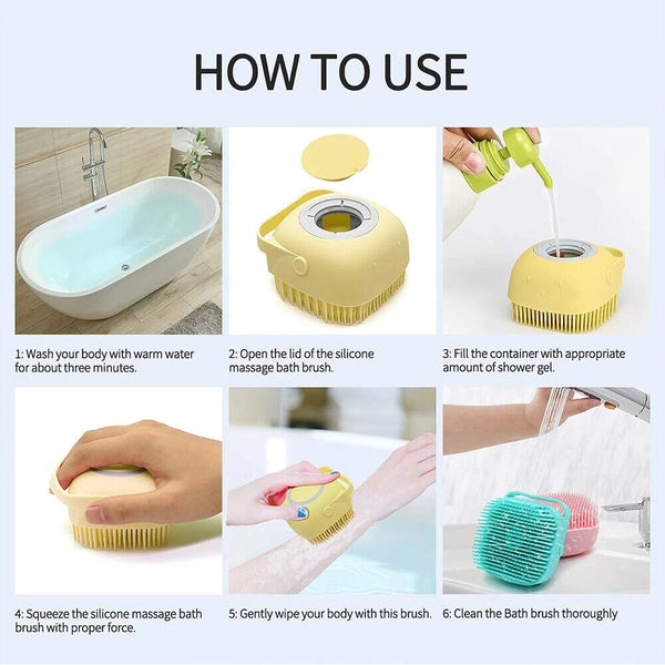 Pet Massage Bath Brush For Dog Cat Shampoo Dispenser Silicone Scrubber Wash Tool