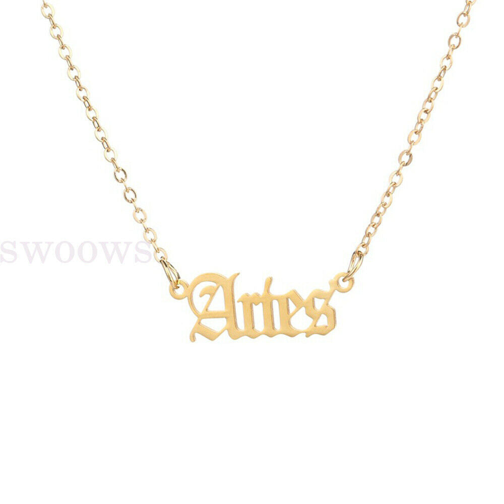 Horoscope Zodiac Star Sign Pendant Old English Necklace Gold Jewellery Chain