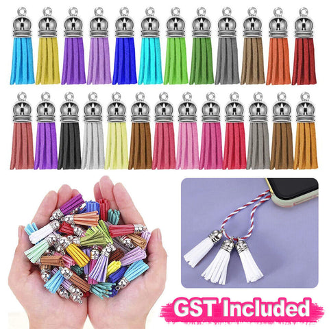 50x Leather Key Chain Ring Tassel Pendants Bulk Keychain Crafts Jewelry Making