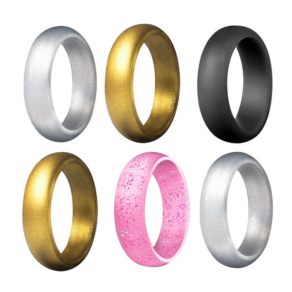 Silicone Rubber Wedding Round Band Ring Flexible Comfortable Work Sport Gym 6MM