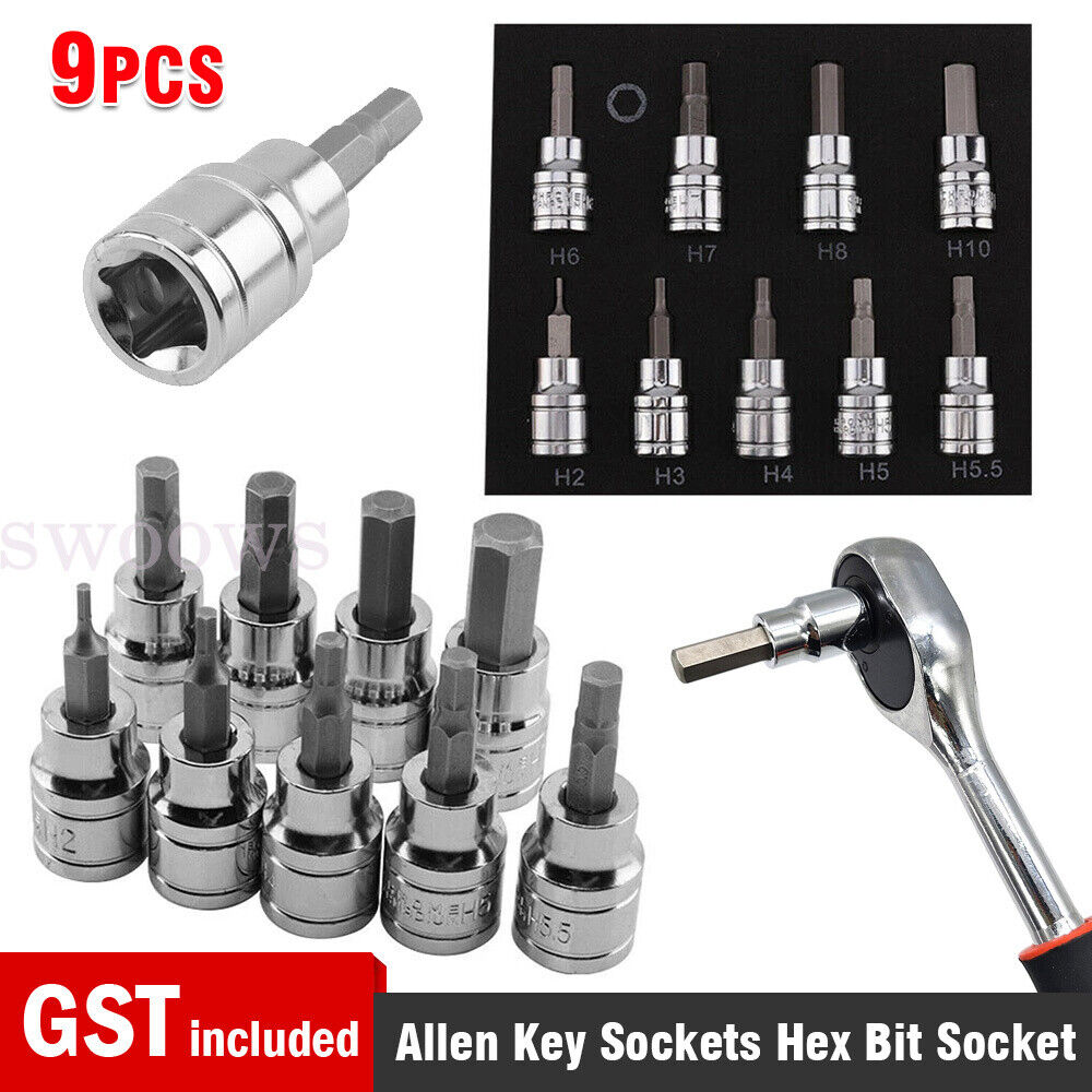 9pcs Allen Key Sockets Hex Bit Socket Set 3/8" Drive Drill Metric Tools 2-10mm