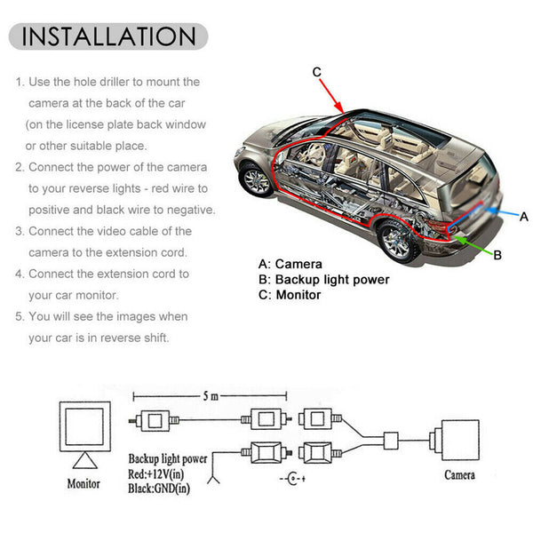 Waterproof 170° Car Reverse Backup Night Vision Camera Rear View Parking Cam