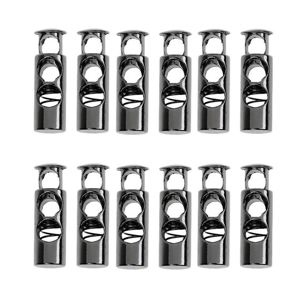 UPTO 100X Double Hole Metal Cord Lock Apparel Clamp Barrel Toggle Spring Stopper