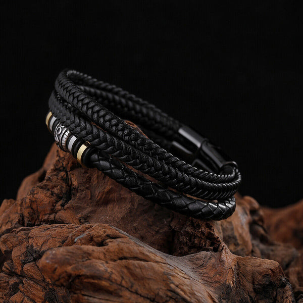 Men's Braided PU Leather Bracelet Hand Adjustable Gift for Son Husband DIY AU