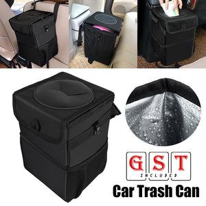 Waterproof Car Trash Can with Lid Bin Waste Basket Storage Garbage Bag Organizer