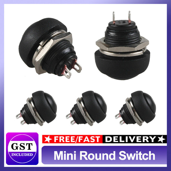 Latest 5Pcs Mini Round Switch 12mm Waterproof Momentary Push Button Black 12-24V