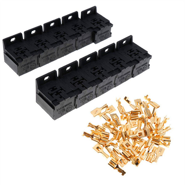 10 Sets 5-Pin 30A-80AMP Car Relay Socket Holder Connector 6.3mm Terminals AU