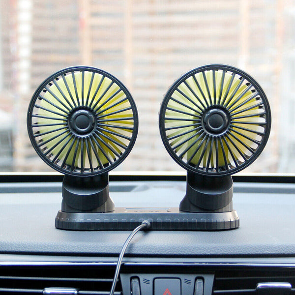 USB Powered Car Fan Dual Head 3-Speed Dashboard Rotation Cooling Fan Air Cooler