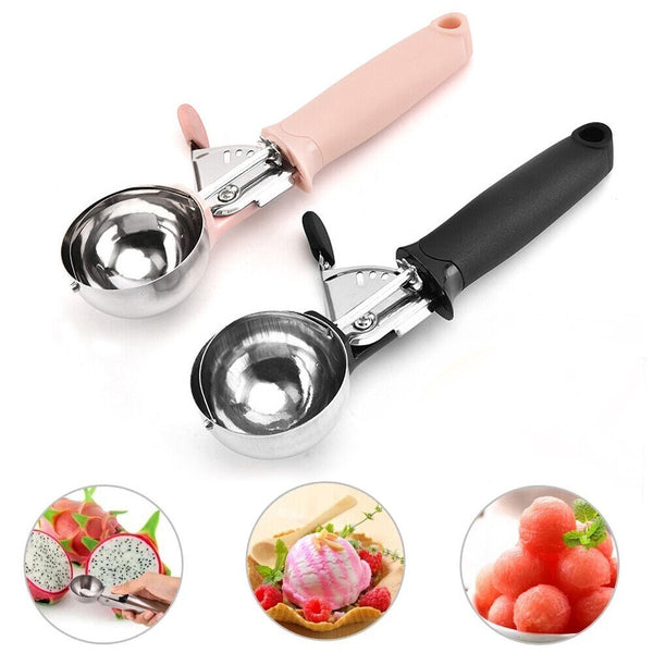 1/2PCS Stainless Steel Icecream Ice Cream Scoop Cookie Dough Mash Spoon Trigger