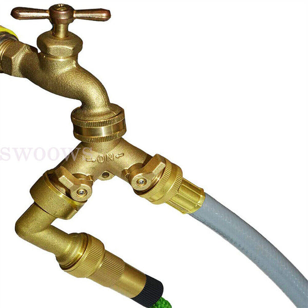 Water Hose Splitter Heavy Duty 2 Way Solid Brass Y Valve Female Connector Garden