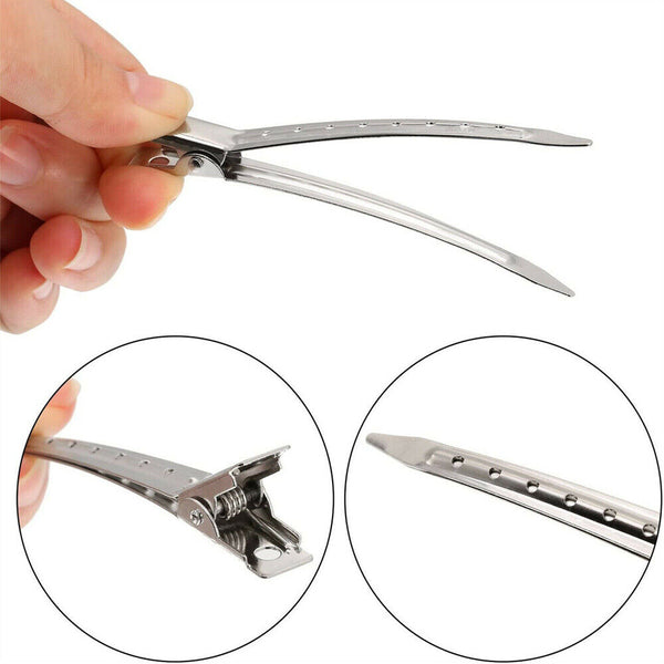 12 pcs Duck Bill Hair Clips Metal Alligator Curl Sectioning Clips with Holes AU