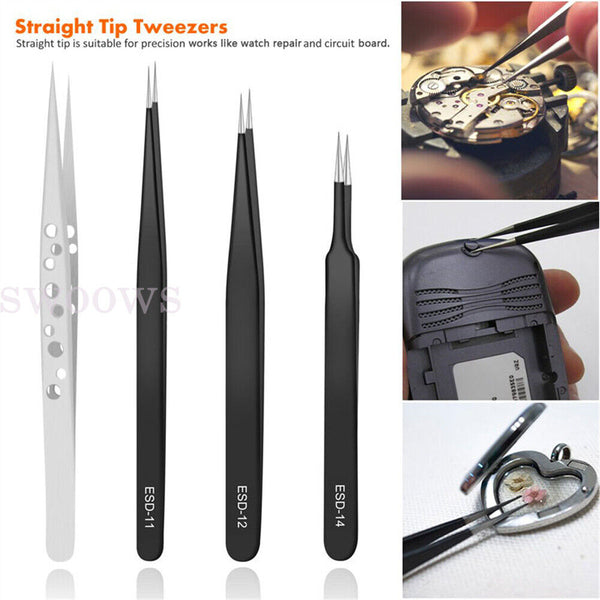 9 Pcs Tweezers Set Stainless Steel -Static Precision Tweezers for Electronic MS3