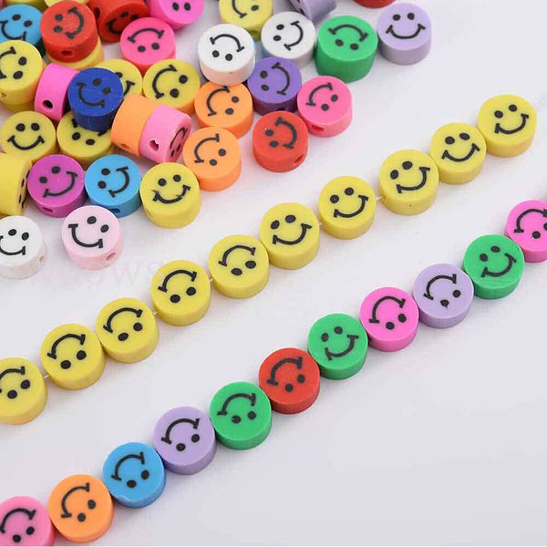 50pcs 10mm Smiley Face Pony Beads Polymer Clay Fun Mix DIY Jewellery Spacer