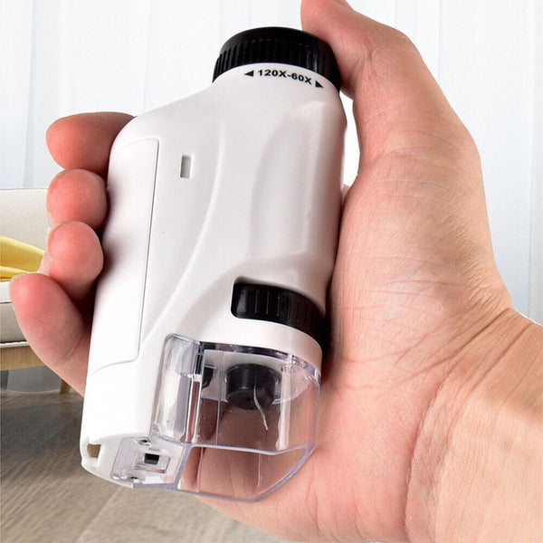 1/2 Kids Pocket Microscope 60X-120X Handheld Magnification Lens with LED Lighted