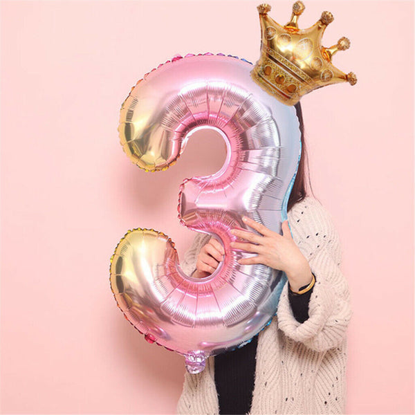 Crown Number Foil Balloons Number Ballon Happy Birthday Party Decoration 32 Inch