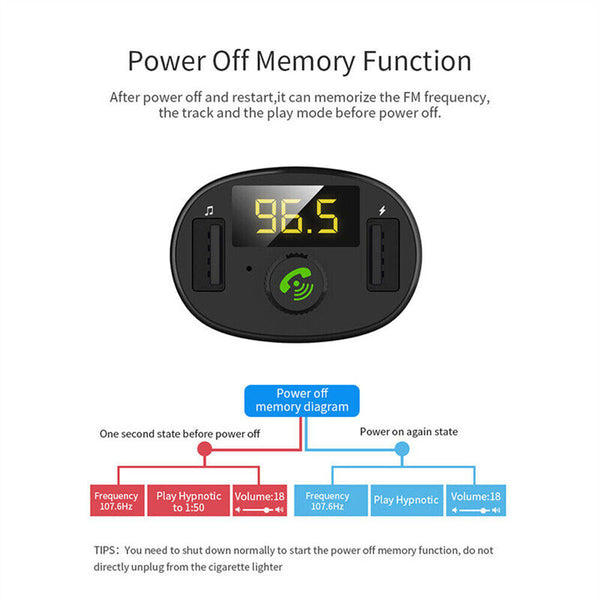 Bluetooth 5.0 Radio Car Kit Wireless FM Transmitter Dual USB Charger MP3 Player