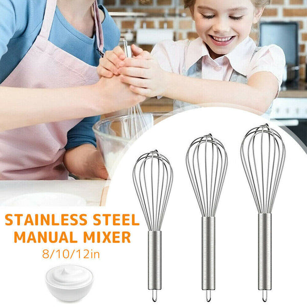 3PCS Stainless Steel Whisk Set 6 Wire Whisks 8/10/12 Inch Kitchen Egg Beater