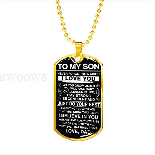 Stainless Steel To My Son Dog Tag Necklace Mother Father Love Mom Dad Graduation