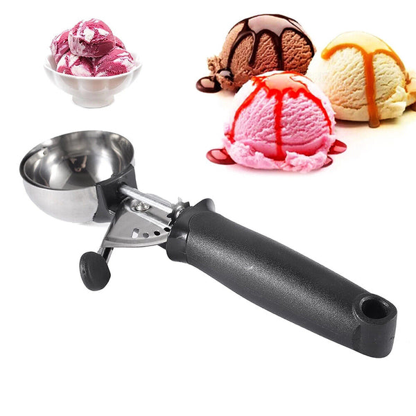 1/2PCS Stainless Steel Icecream Ice Cream Scoop Cookie Dough Mash Spoon Trigger