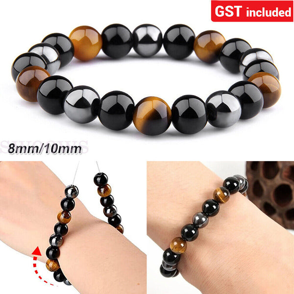 New Women Men's Natural Stone Tigers Eye Jewellery Wristband Bracelet For Couple