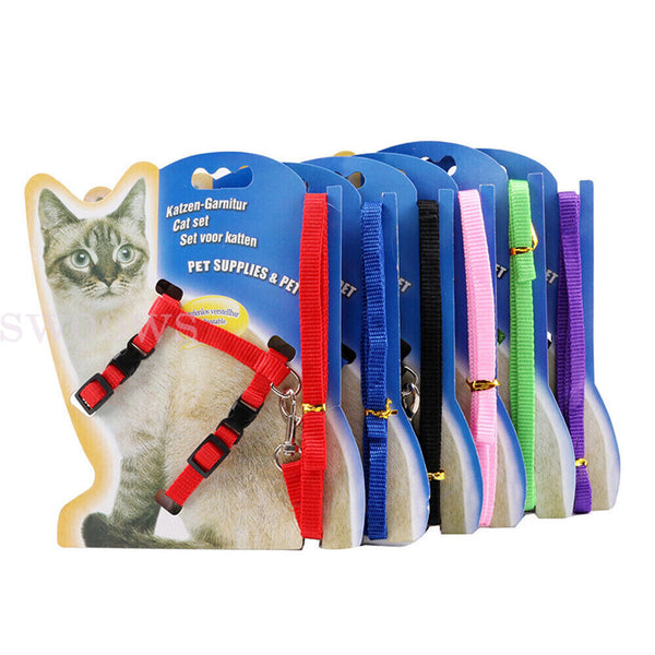 Pet Kitten Cat Walking Harness Lead Nylon Leash Safety Clip Adjustable Collar