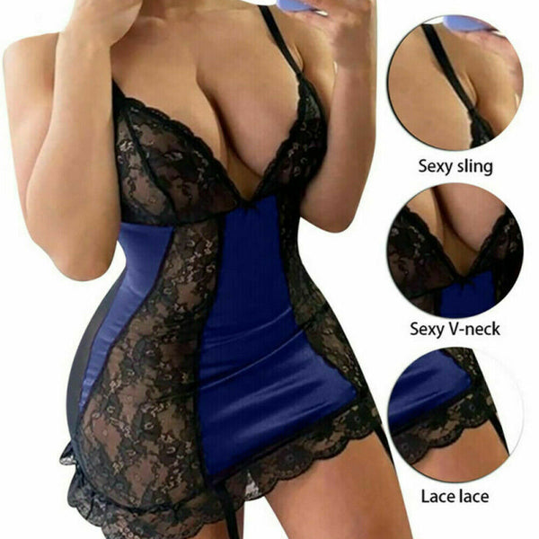 Women Sexy Lace Lingerie Babydoll Bodycon Nightdress Nighties Dress Plus Size