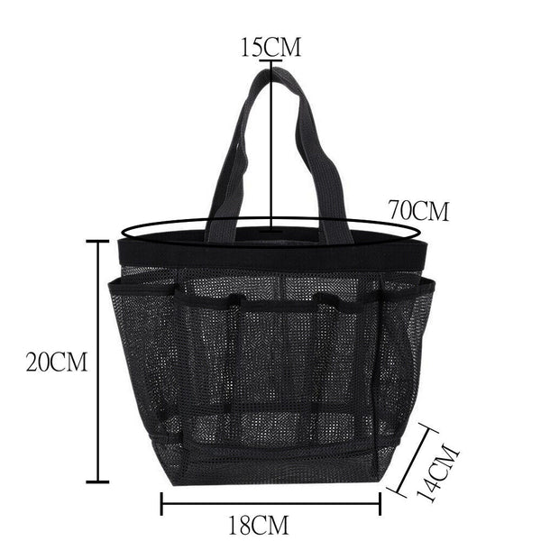 Portable Mesh Shower Bag Caddy 8 Pocket Bathroom Tote Toiletry Bath Organizer