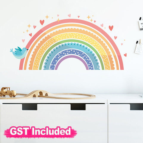 Rainbow Nursery Removable Wall Decal Stickers Love Hearts Birds Stars Home Decor