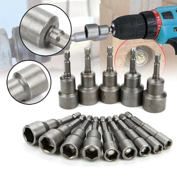 14 Size Socket Magnetic Nut Driver Set Drill Bit Adapter 1/4'' Hex Shank 6-19MM