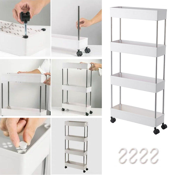 4 Tiers Kitchen Trolley Cart Steel Storage Rack Shelf Trolley Organiser