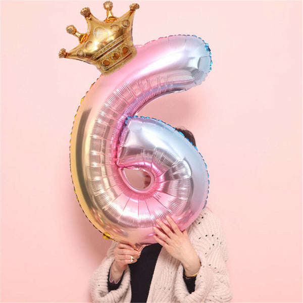 Crown Number Foil Balloons Number Ballon Happy Birthday Party Decoration 32 Inch